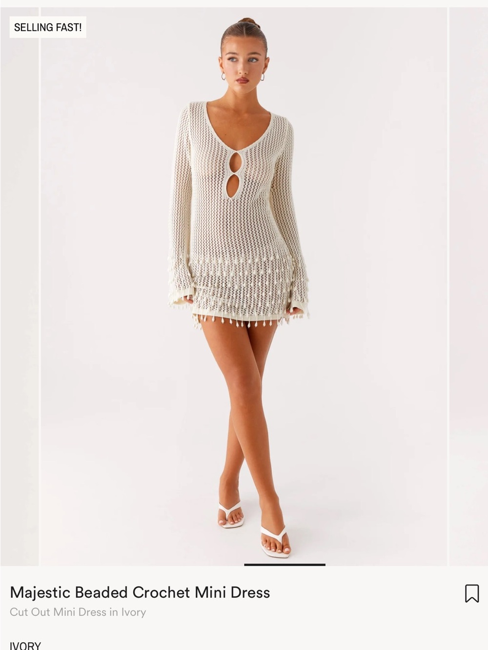 Ivory Beaded Crochet Mini Cover-Up Dress